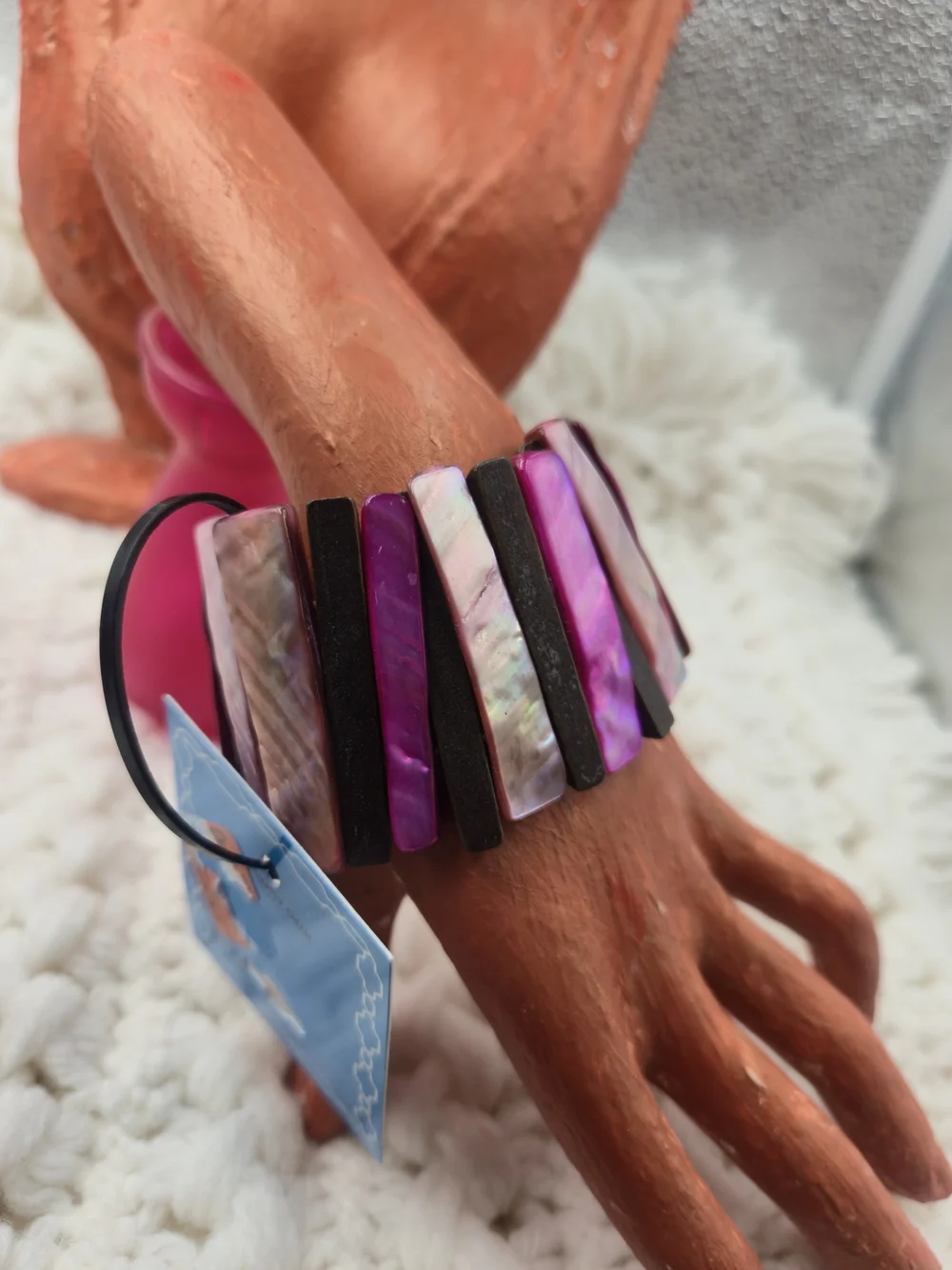 Purple Shell & Wood Stretch Bracelet